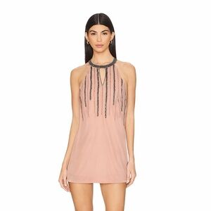 Peach salmon keyhole a line beaded dress formal UPRICHARD nbd jaded meshki Polly